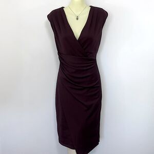 White House Black Market Dress Faux Wrap Merlot Shade MIDI Sz 4 NWOT